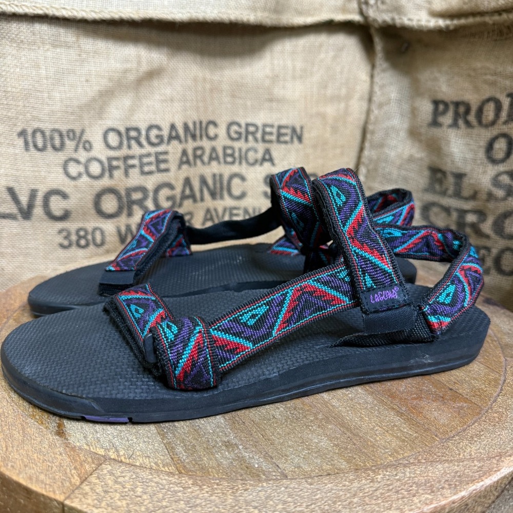 Laguna Men's 11 Retro Sport Sandals Black Purple Geometric Pattern Straps